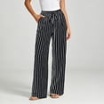 thumbnail image 2 of Staron Women's Casual Pants Loose Wide Leg Drawstring Trousers Striped Elastic Waist with Pockets Comfy Relaxed Lounge Pants, Black L, 2 of 7