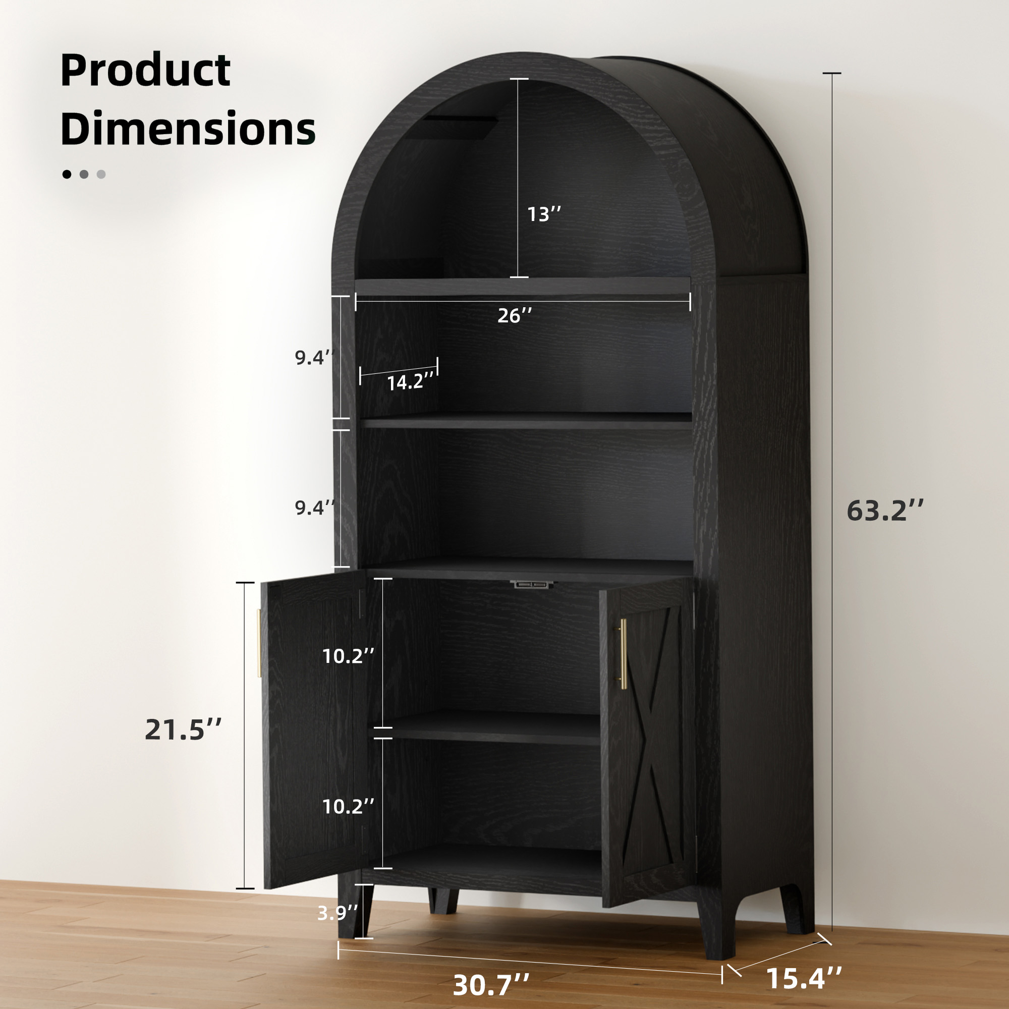 MAYEERTY Arch Accent Cabinet, Elegant Display Cabinet for Living Room & Entryway, 63" Black