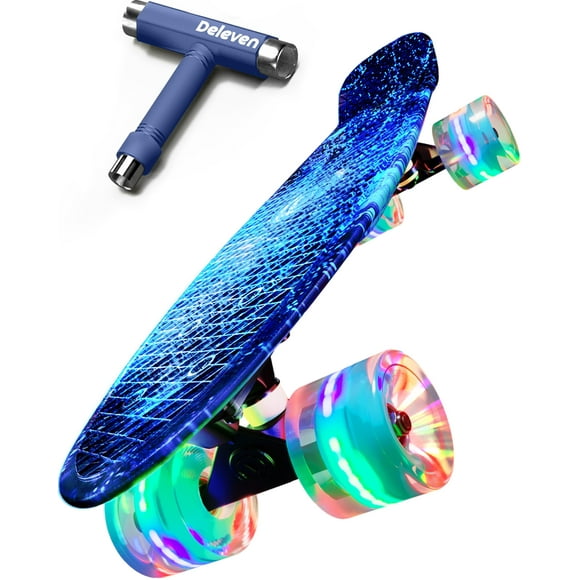 Skateboard Deleven 22 con ruedas LED, herramienta de skate para todas las edades