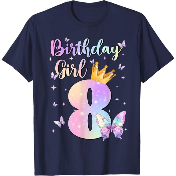 Velto Birthday Girl 8 Year Old Butterfly Theme Party 8th Bday T-Shirt All Size S-5XL