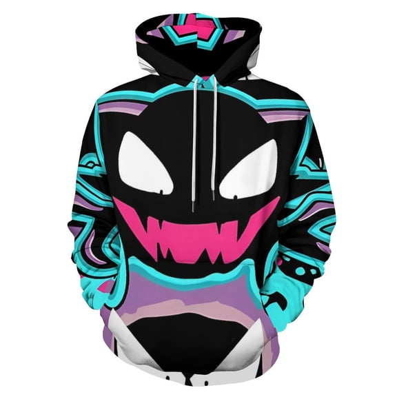Gengar Hoodies for Men Women 3D Print Pullover Novelty Hooded Sweatshirt Hoodies with Big Pockets S