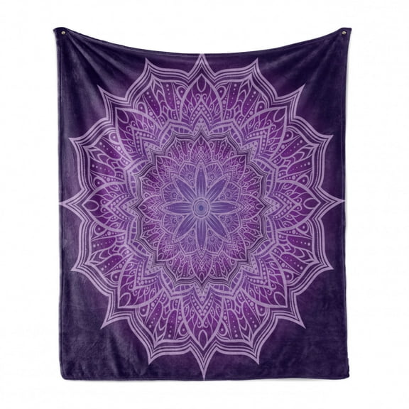 Purple Mandala Soft Flannel Fleece Throw Blanket, Hand-Drawn Doodle Lace Mandala with Floral Motifs, Cozy Plush for Indoor and Outdoor Use, 50" x 70", Dark Purple Pale Mauve, by Ambesonne