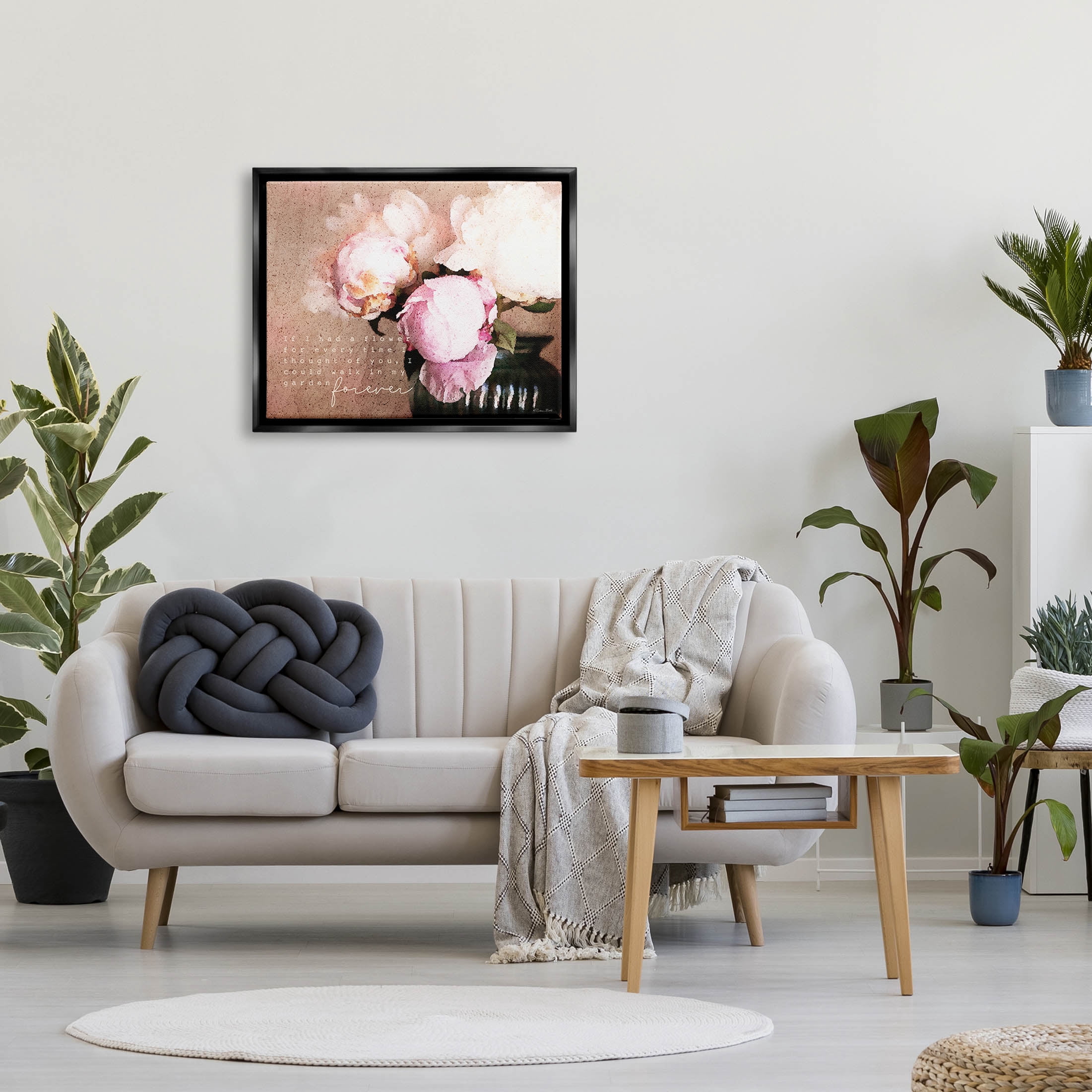 Stupell Industries Romantic Flower Garden Forever Graphic Art Jet Black Floating Framed Canvas Print Wall Art, Design by Susan Ball