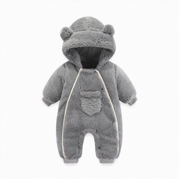 WUANDIXFA Infant Winter Coat Warm Cute Snowsuit Soft Hooded Romper Plush Fleece Jumpsuit Outerwear Coat,Grey,0-3 Months