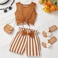 thumbnail image 2 of kpoplk Toddler Girl Clothes, 2Pcs Baby Girl Summer Outfits Ruffle Sleeveless Shirts Floral Tops + Shorts Clothing Set 1-5T Size 3-4 Years,Coffee, 2 of 9