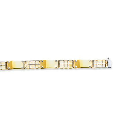 14K Yellow-White Gold Railroad Type+Nail Head Mens Rolex Bracelet with Bo x Catch Clasp