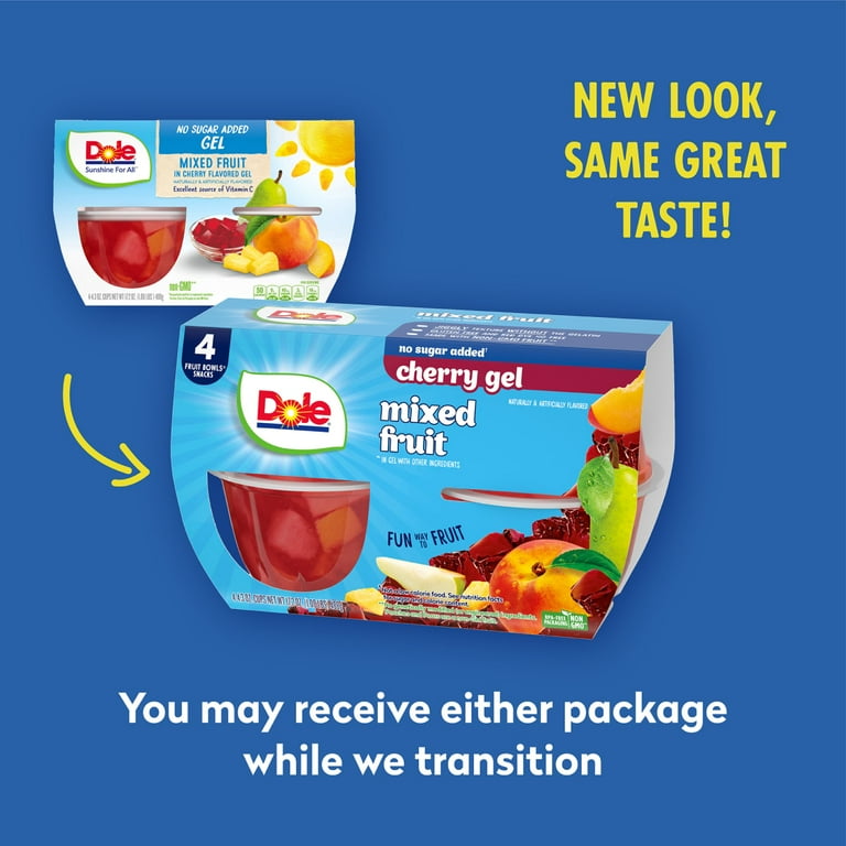 Dole Fruit Bowls 4.3 oz Mixed Fruit in Cherry Gel, No Sugar Added