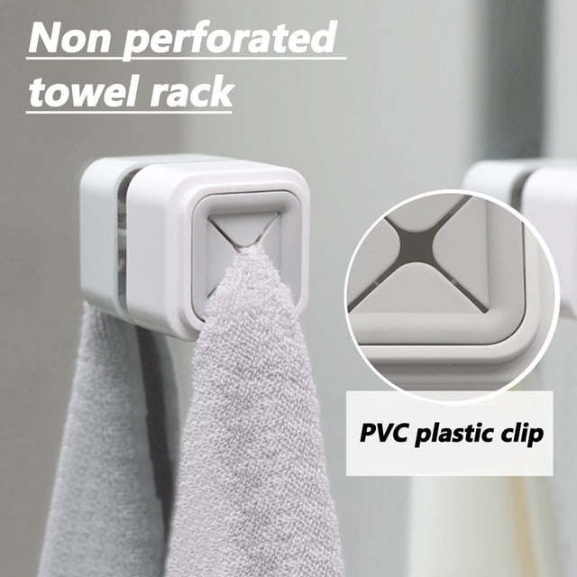 MORESEC under $5 2Pcs Non Perforated Towel Rack,Adhesive Mount Kitchen and Bathroom Towel Holder, Space Saving Rack for Dish Cloths and Sponges, No Drill Installation Plastic Organizer