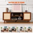 thumbnail image 3 of KFFKFF Walnut TV Stand for 75in Television, Bohemian Style TV Console with Rattan Door, Media Center with Integrated Socket, Two-Shelf Storage Cabinet, Contemporary Design for Living Space, Media Area, 3 of 9