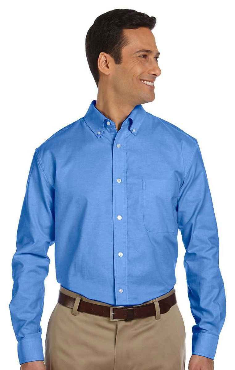 Harriton Chemise Oxford à Manches Longues pour Hommes avec Libération de Taches