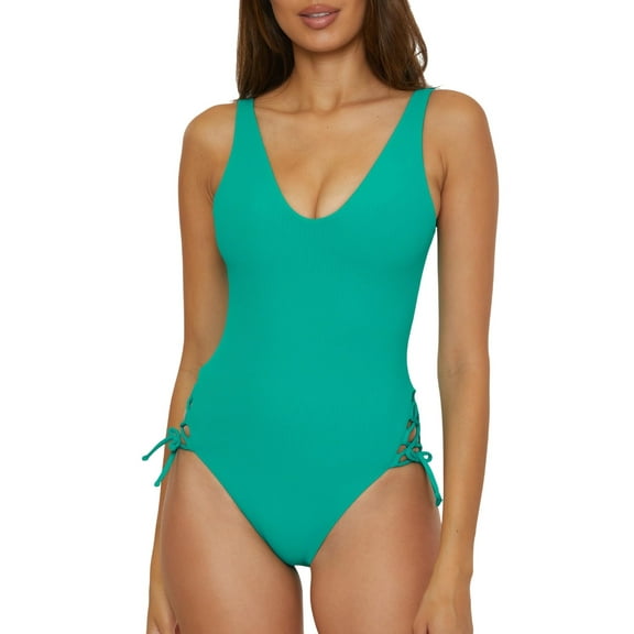 Becca Womens Standard Modern Edge High-Leg One Piece Swimsuit Peacock Blue M