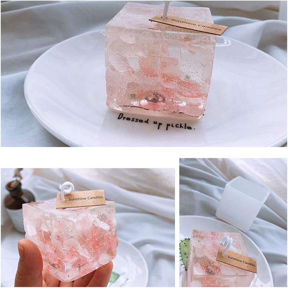 3PCS Plastic Candle Molds with Candle Wick Pyramid Mold Column Mold and Cube Molds - Candles Mould Set for Candles Craft Making Clear DIY
