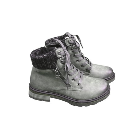 

Younar Women s Combat Boots - Anti-Slip Lace Up Ankle Boots with Fur Inside and Zipper Black Gray Khaki for Autumn Winter