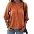thumbnail image 4 of Blusa informal de media manga larga para mujer, jersey liso con cuello redondo, camisetas sueltas, Tops Fridja  ghj987+4609, 4 of 9