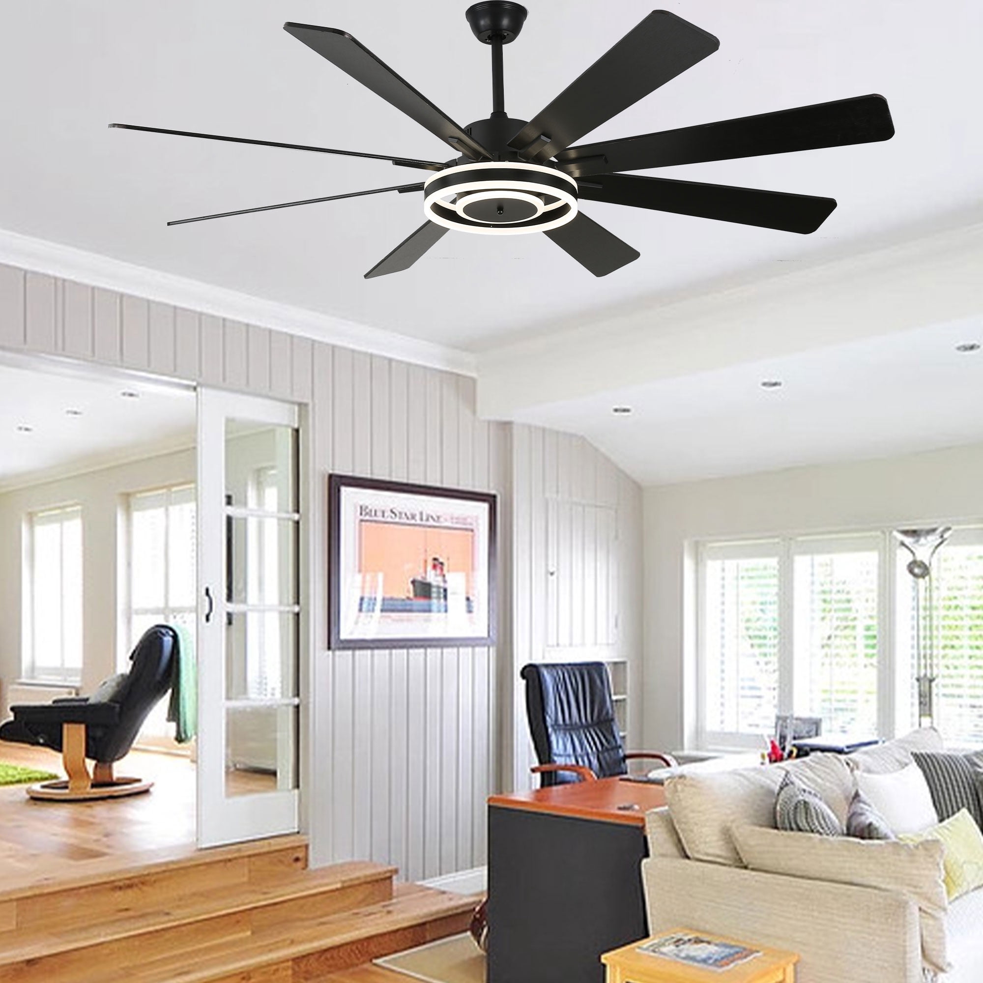Bella Depot 72" Modern LED Ceiling Fan 6-Speed Reversible Chandelier With Dimmable Light and Remote Control