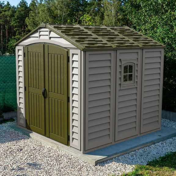 Duramax Duraplus 8 ft by 8 ft Outdoor Storage Shed, Offwhite/Brown 8x8