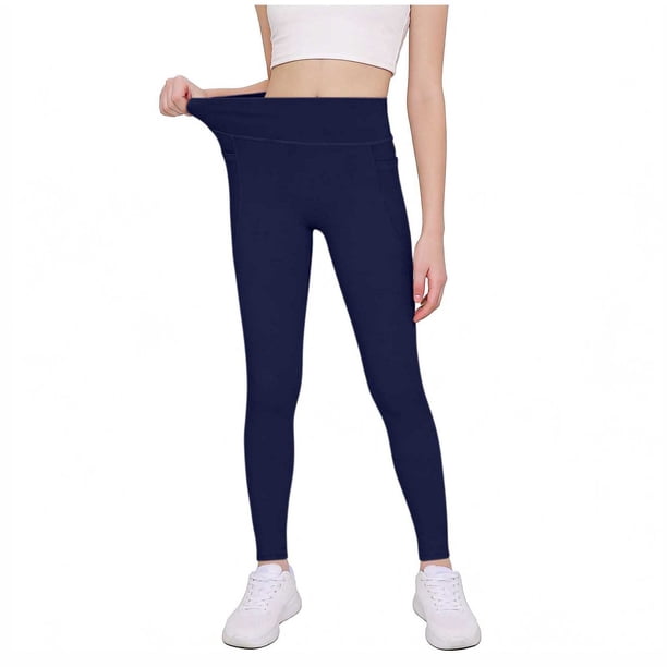 Pantalones de yoga de longitud completa para niños, de color sólido, con cintura elástica, con bolsillos y elásticos, de poliéster para adultos.
