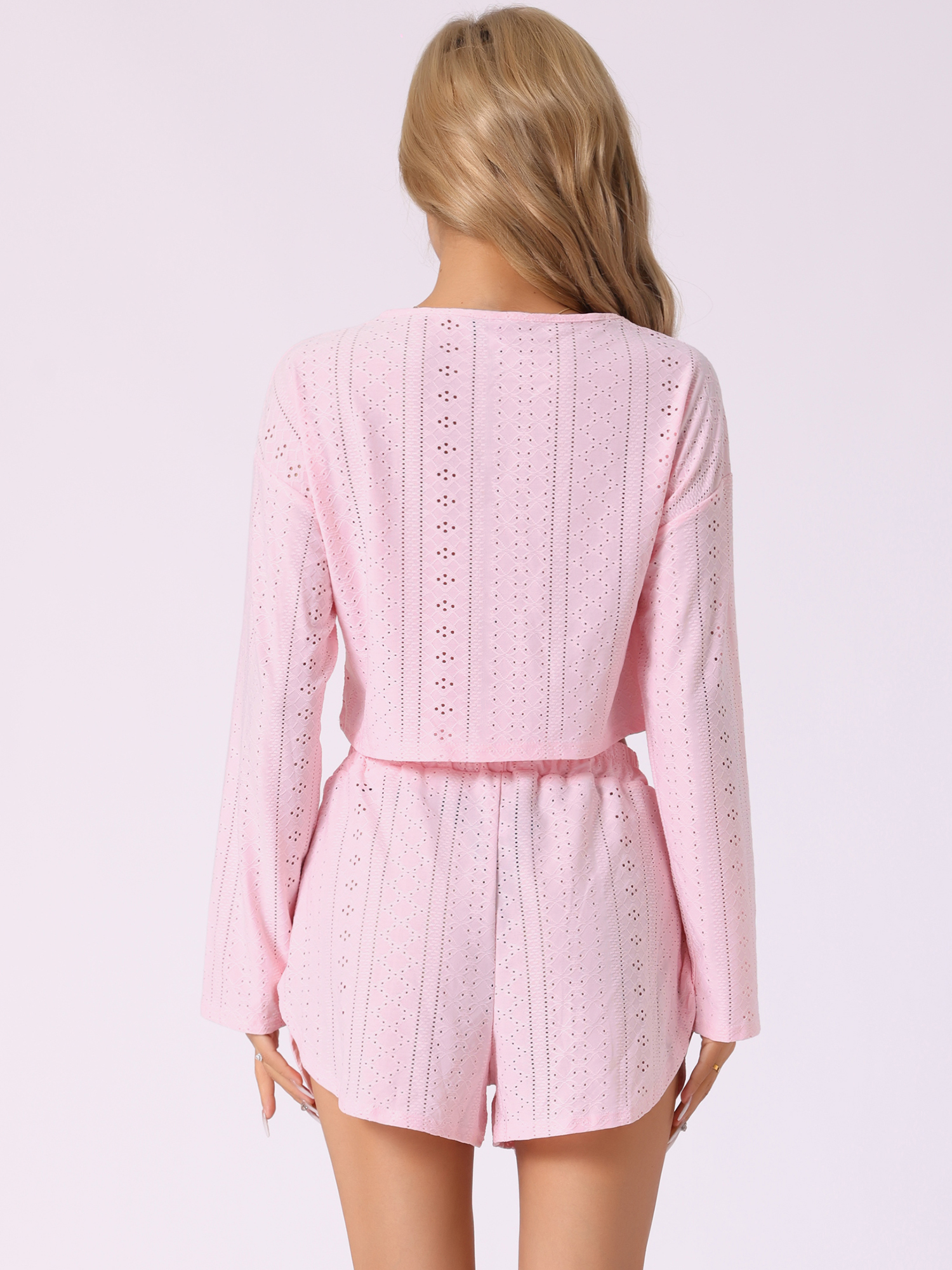 DARING DIVA Women's Hollow Out Tops with Slit Shorts Pajamas Sets XL Pink
