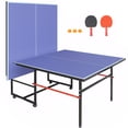 thumbnail image 4 of 8FT Mid-Size Table Tennis Table, SEGMART Foldable Outdoor Ping Pong Table with Net, 2 Table Tennis Paddles and 3 Balls, Portable Table Tennis Game Set for Indoor Outdoor, Blue, 4 of 11