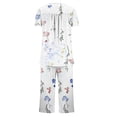 thumbnail image 5 of Tnhcen Women's Christmas Print Sleepwear Set Festive Short Sleeve Top with Buttons & Pockets 7/8 Pants Flannel Soft Comfortable Holiday Pajamas for Women Cozy Home Outfit, 5 of 6