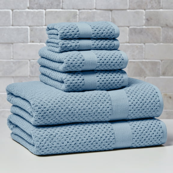 Better Homes & Gardens Signature Soft Cotton Popcorn Textured 6 Piece Bath Towel Set,Blue Silver