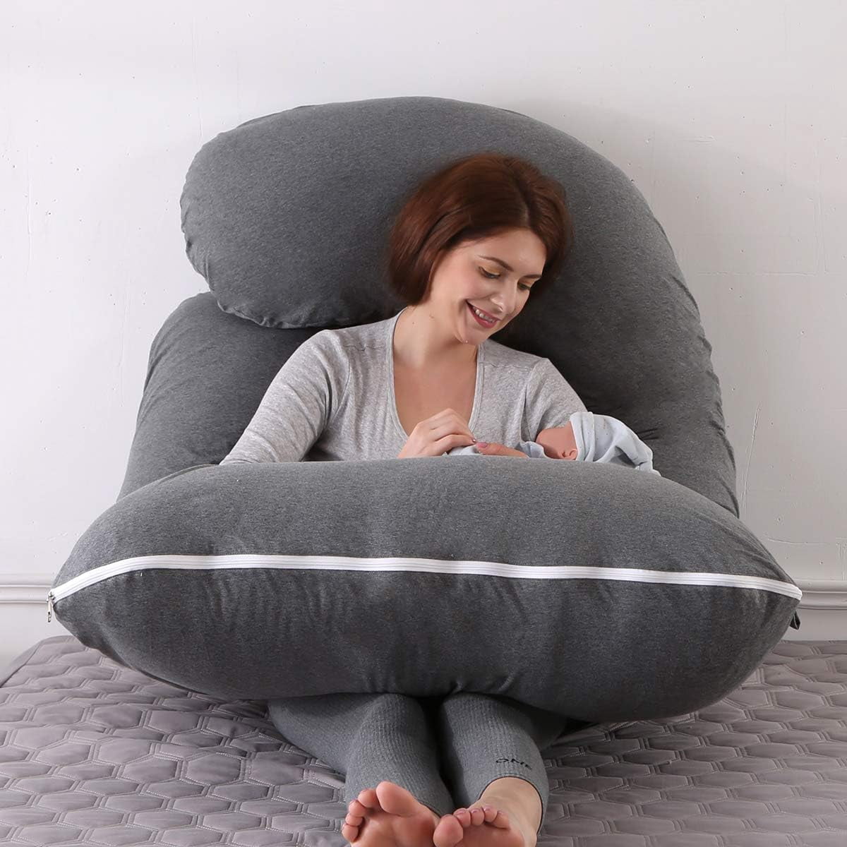 Pregnancy Pillow for Sleeping, Extra Large J Shaped Body Pillow, Maternity Pillow for Pregnant Women with Cotton Cover, Dark Grey,57x27.5 inch