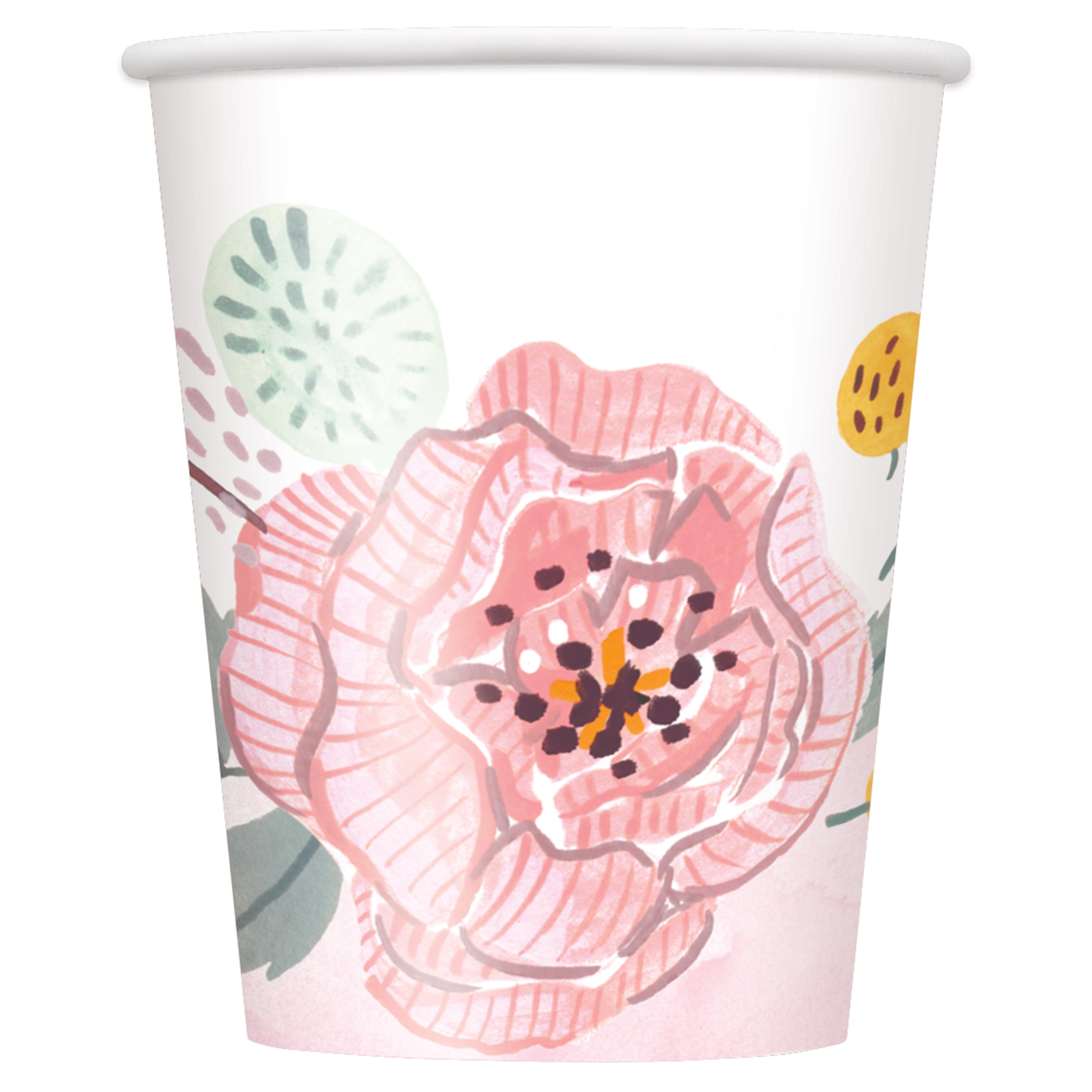 Paper Party Cups x8 Rose Gold & Pink Spotty Paper Cups Ditsy Floral Range