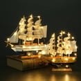 thumbnail image 2 of Modelo de velero de Barco Pirata, decoración de madera pequeña, adornos para pasteles, barco de pesca, decoración de Mesa para el hogar, LED 16-20cm, 2 of 4
