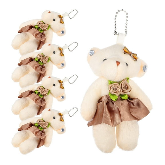 Luxshiny Set of 5 Light Brown Bear-Shaped Stuffed Animal Keyrings for Craft and Projects