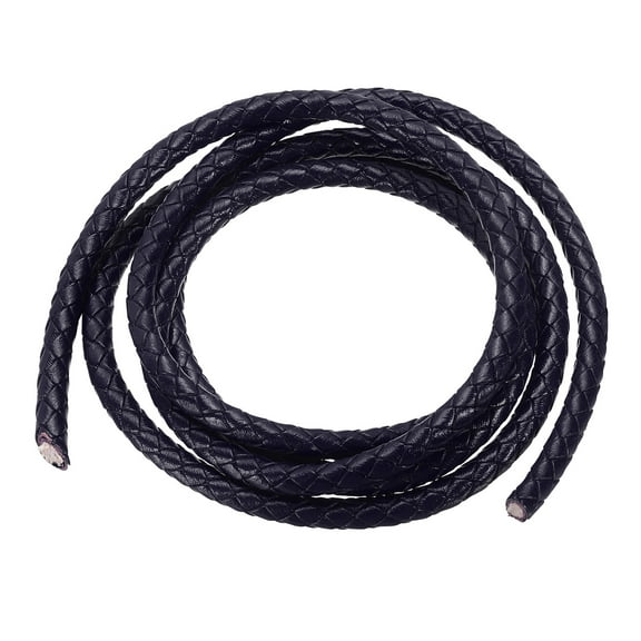Uxcell Round Braided Leather Cord, 5mm Round Braided Genuine Leather Cord Rope for Crafts Jewelry Making Blue (1.1 Yards)