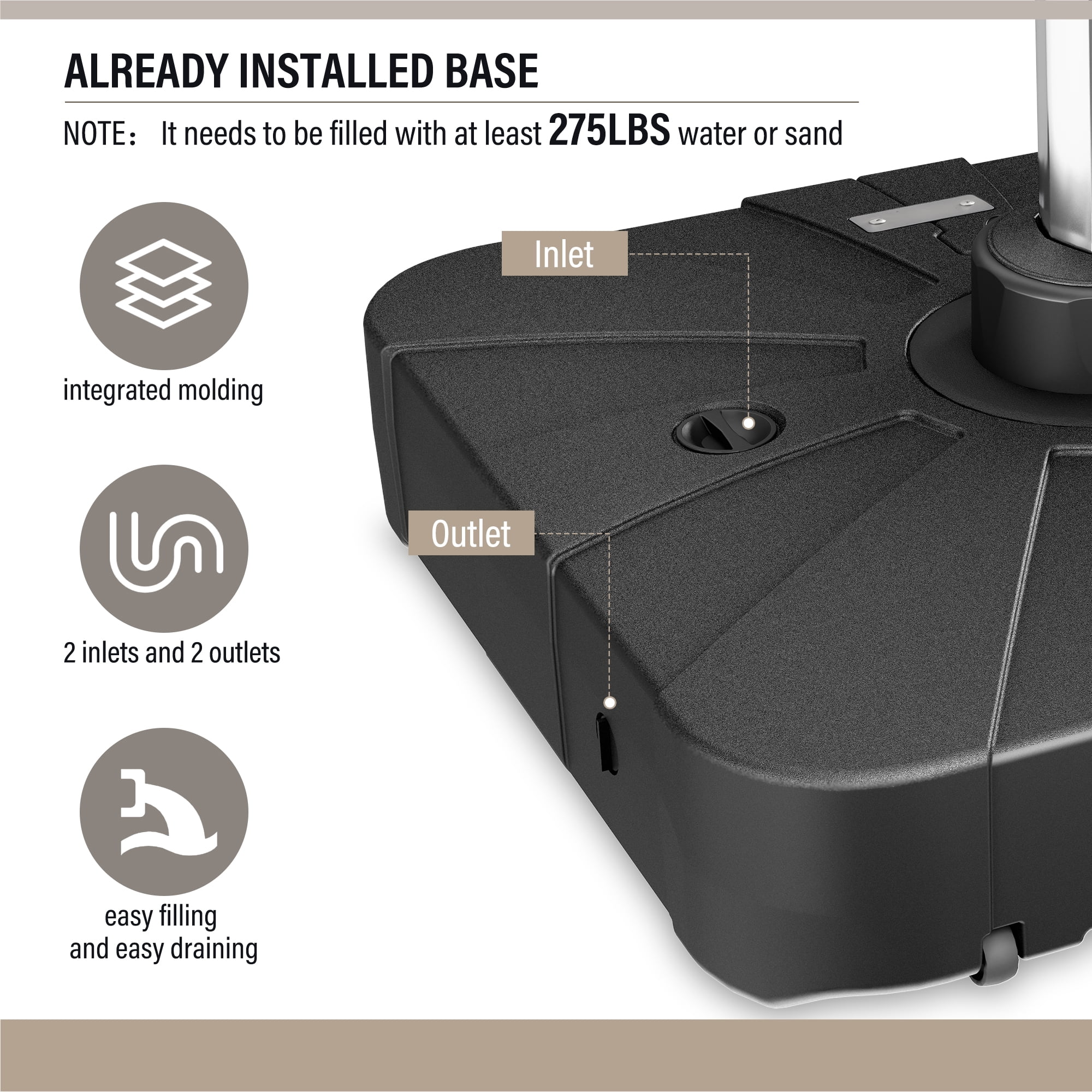 LAUSAINT HOME Patio Umbrella Base, Heavy Duty Offset Umbrella Base with Wheels, 34.6" x 34.6" x 7.5"