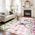 thumbnail image 2 of Large Area Rugs for Living Room Bedroom, Spring 6'x9' Rug Washable Carpet Runner Indoor Outdoor, Bicycles Leaves Butterfly Flowers Pink Buffalo Plaid Non Slip Floor Mats Rug for Kitchen, Playroom, 2 of 8