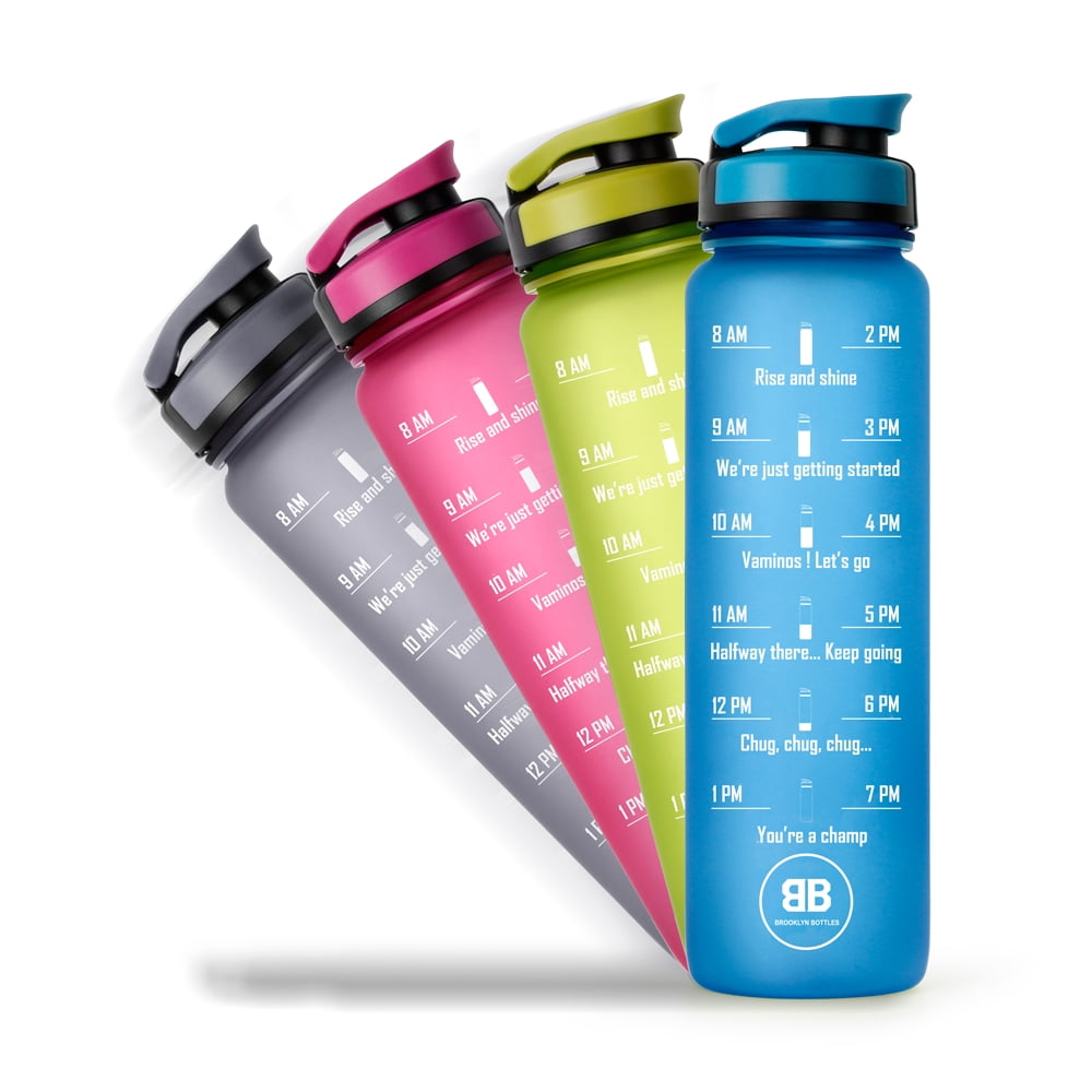 32oz Sports Water Bottle with Time Marker Plastic Leakproof Gym Drinking Bottle 