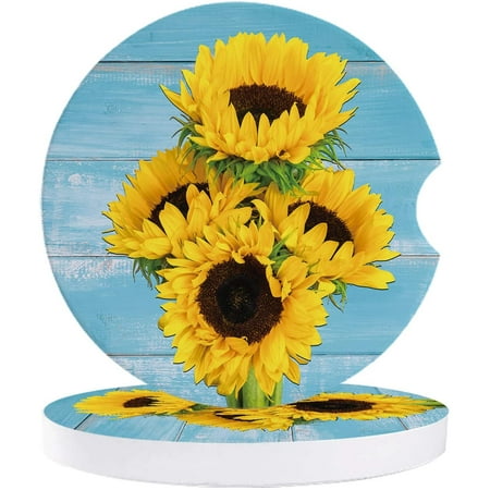 

ZHANZZK Sunflower on Retro Blue Wooden Board Set of 6 Car Coaster for Drinks Absorbent Ceramic Stone Coasters Cup Mat with Cork Base for Home Kitchen Room Coffee Table Bar Decor