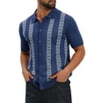 thumbnail image 4 of Men's Jacquard Polo Shirt Short Sleeve Button Down Knitted Golf Polo Shirts S Navy Blue, 4 of 6