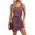 thumbnail image 3 of Women'S Waffle Knit Tank Dress Sleeveless Square Neck Casual Summer Outfit Brick Red XL, 3 of 9