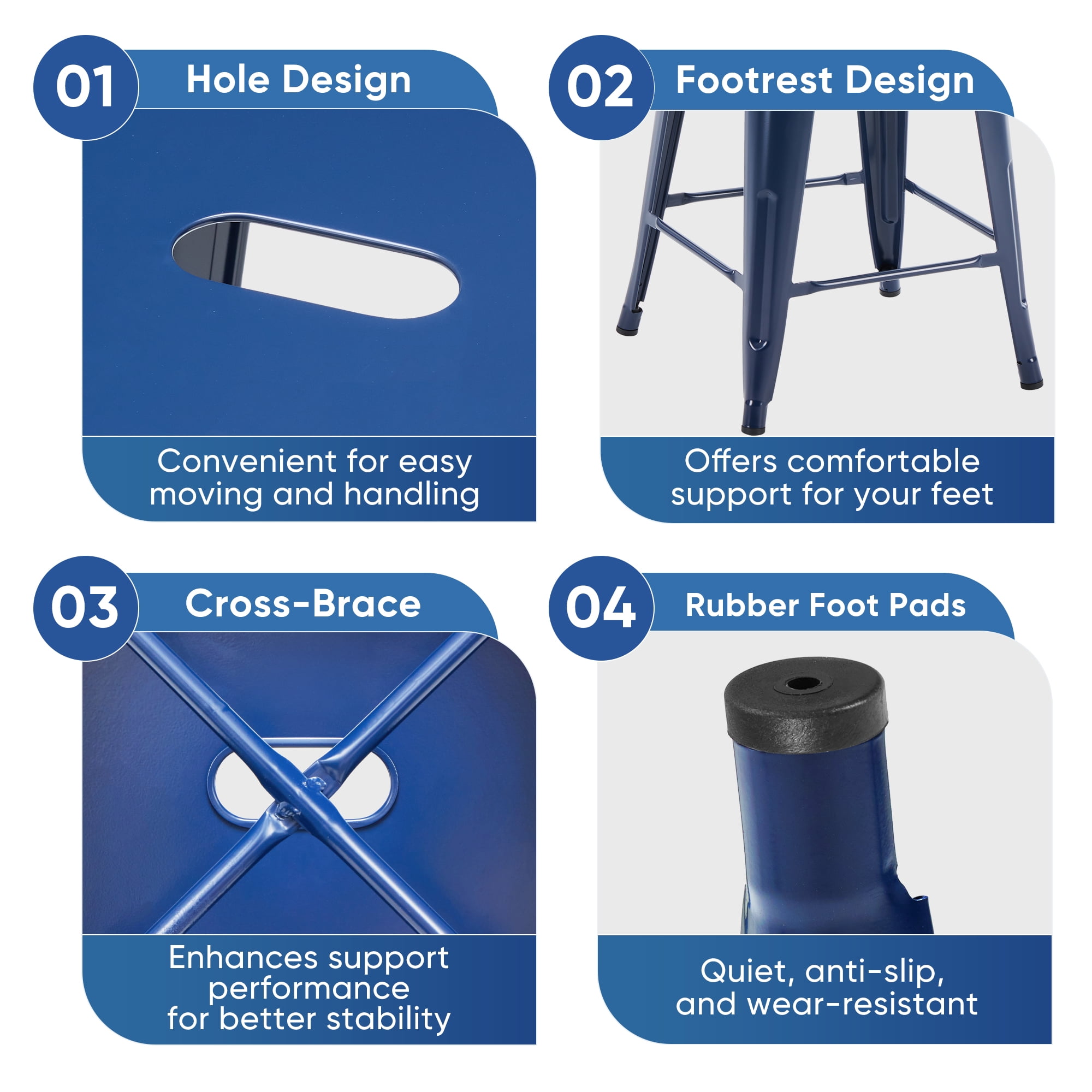 Metal Bar Stools, 4-Pack, Backless Counter Height, Stackable