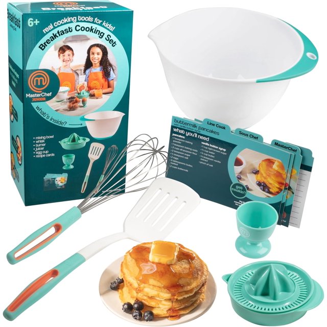 MasterChef Junior Ensemble de Cuisson pour Petit-Déjeuner - Kit de 6 Pcs Comprend des Outils de Cuisine Réels pour Enfants et Recettes