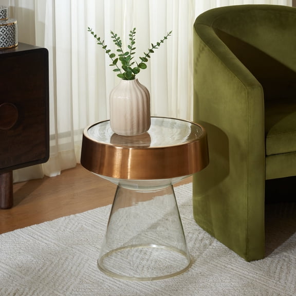 Safavieh Szabo Coastal Metal and Glass Round End Table, Gold / Clear