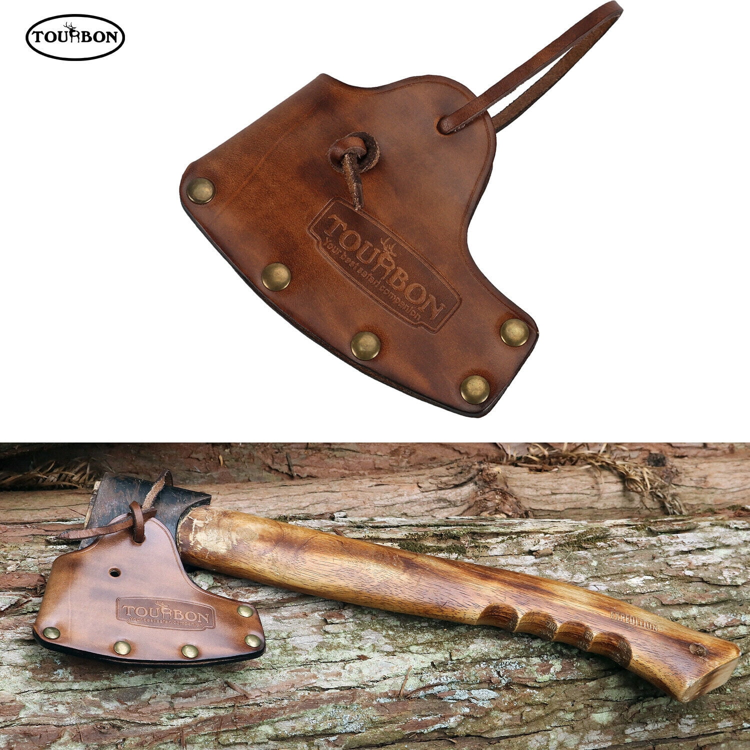 Tourbon Handmade Cow Leather Axe Sheath Blade Cover with Axe Belt Holder Camping 