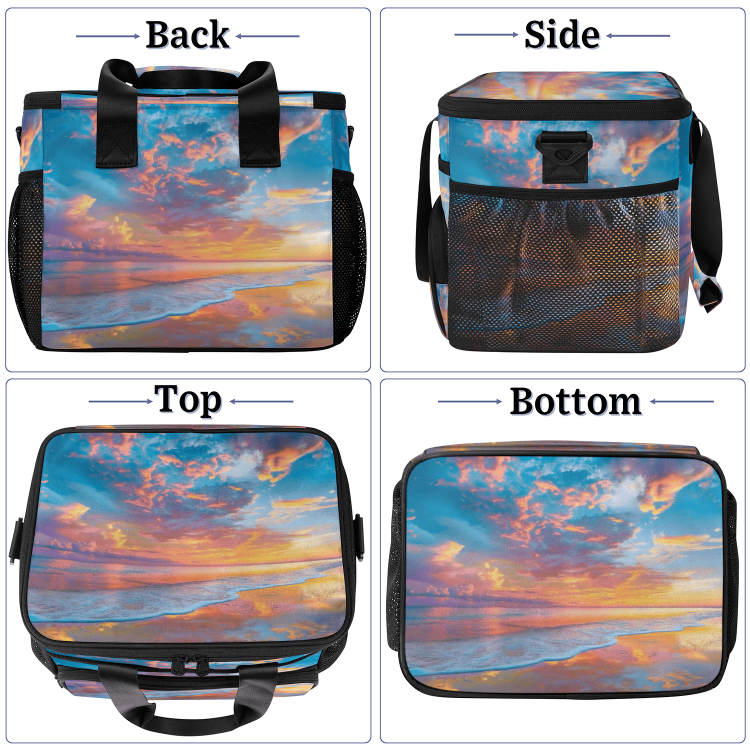 Herdesigns Hawaiian Beach Themed Large Lunch Box for Adults Women Men with Adjustable Shoulder Strap, Insulated Reusable Lunch Bag Leakproof Cooler Tote Bag
