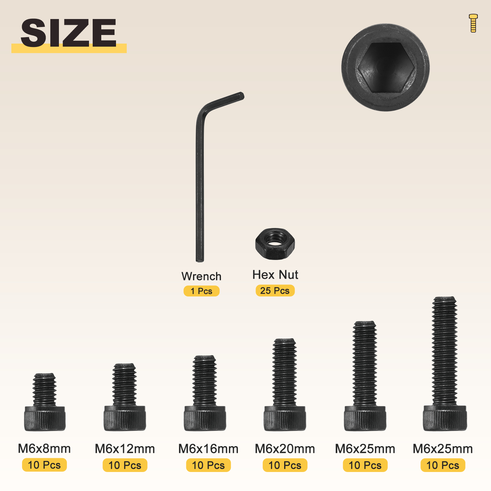 Hex Socket Head Screws Kit (M6x8/10/12/16/20/25mm) 80Pcs, Bolts and Nuts Assortment Kit