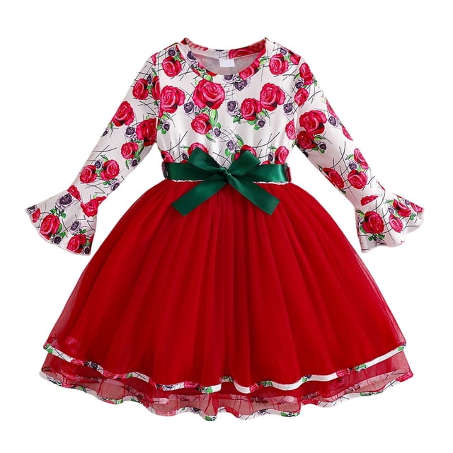Tauxra Robe en Maille à Manches Longues pour Femmes avec Ceinture Nœud Imprimé Floral Robes de Soirée, Robe Évasée Ligne A pour Femmes Décontractée Automne Hiver