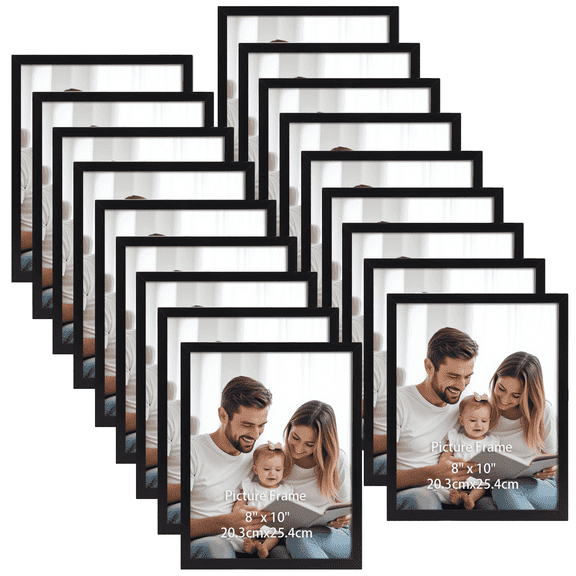 8x10 Picture Frames, Multi Photo Frames 8 by 10 Bulk for Wall Hanging and Tabletop Decoration, Black, Set of 18