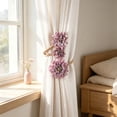 thumbnail image 5 of Linnome Faux Flower Jute Rope Curtain Tieback Handmade Bendable Fabric Flower Drape Holdback No Drill Decor for Living Room and Bedroom Boho Farmhouse Style 15.75x3.15in, 5 of 6