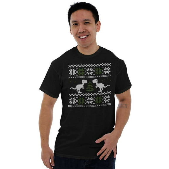 Ugly Christmas T-Rex Dinosaur Party Men's Graphic T Shirt Tees Brisco Brands S