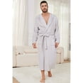 thumbnail image 3 of U2SKIIN Mens Hooded Fleece Robe，Plush Lightweight Soft Spa Bathrobe for Men (Light Grey, S/M), 3 of 5