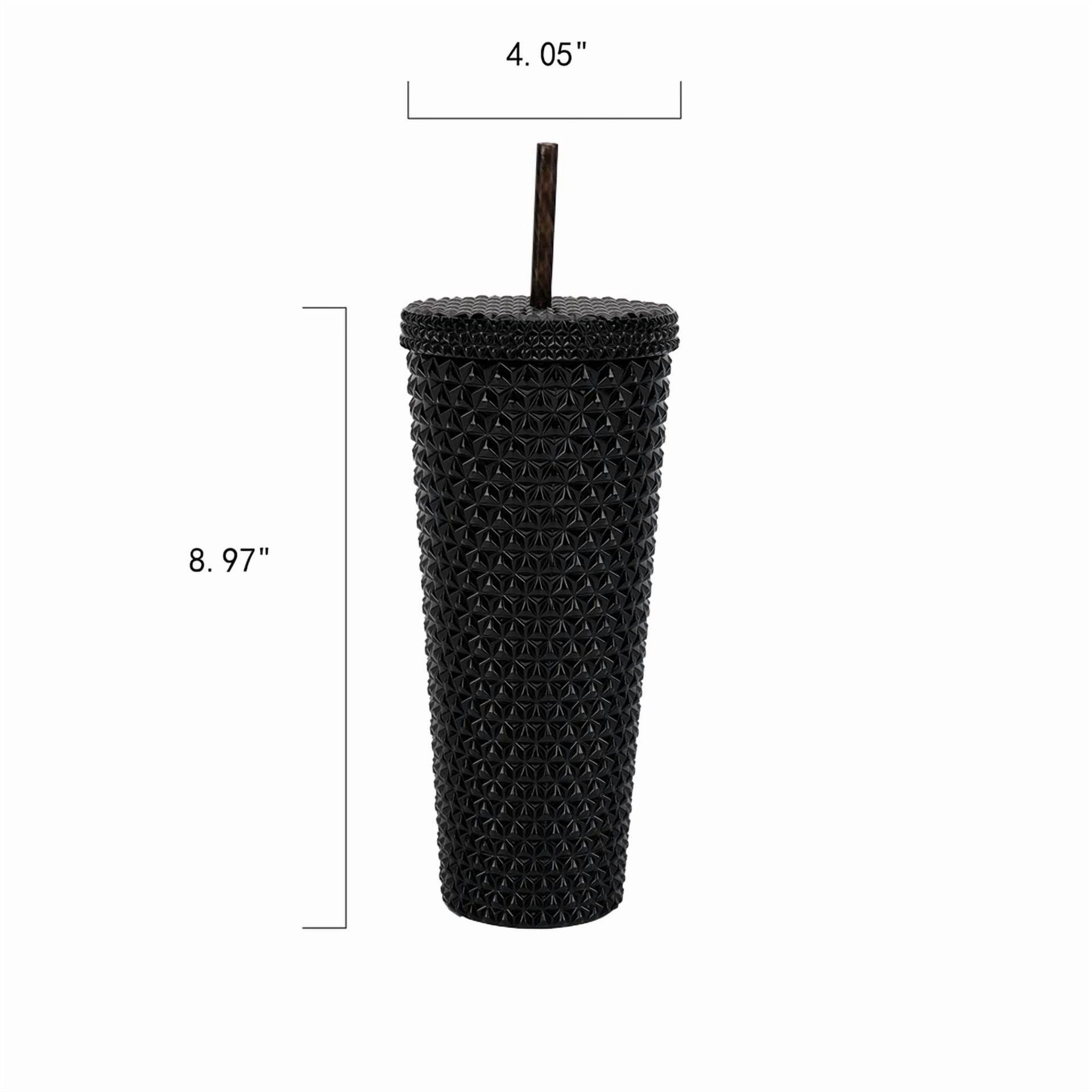 BUTTERFLY- Double Wall Insulated Iridescent Textured Tumbler With Straw, Black