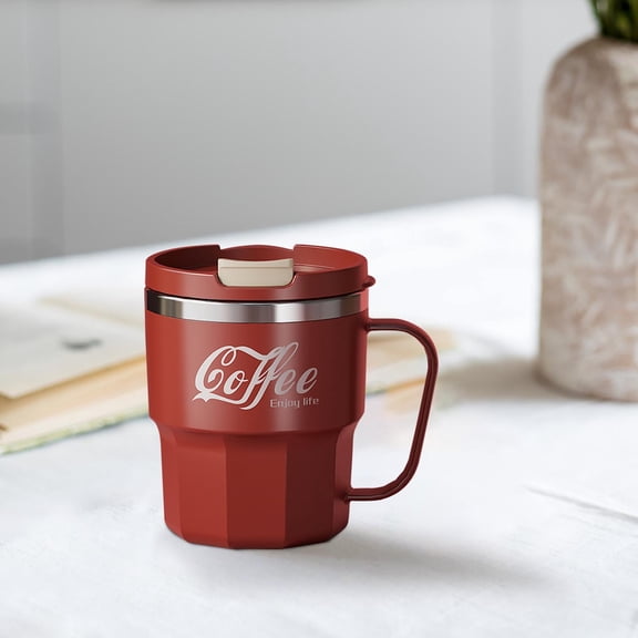 MORESEC under $5 Double Wall Stainless Cup400ml Insulated Handle Cup with Straw Lid, Heat Resistant Leak Proof for Coffee Tea Drinks, Portable Reusable Drinkware for Daily Use