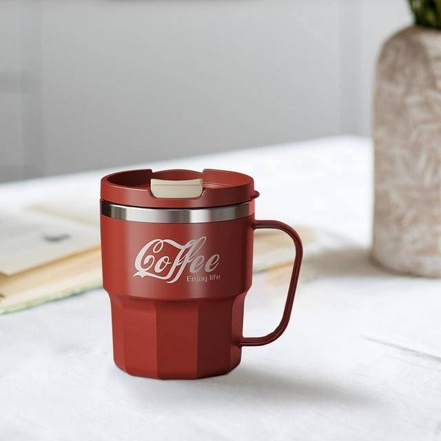 QTOCIO 304 Stainless Steel Double-layer Mug Home Office Water Cup With Handle Cup